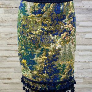 Anthropologie Maeve Tapestry Pom Pom Skirt size 0